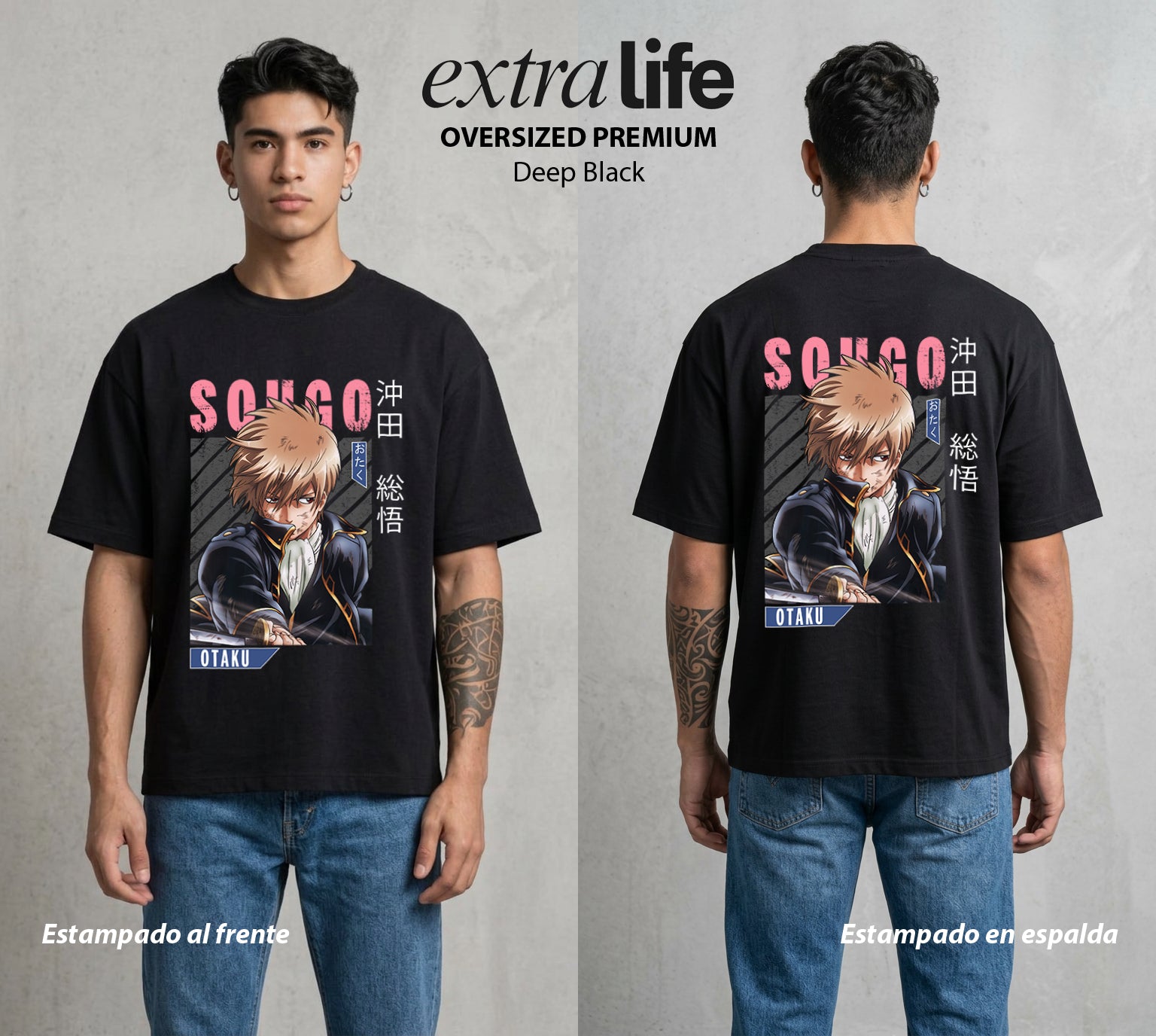 El Samurai sin Trabajo | La Sonrisa del Caos #04080 - Playera Oversized Premium | Deep Black - Foto en modelo