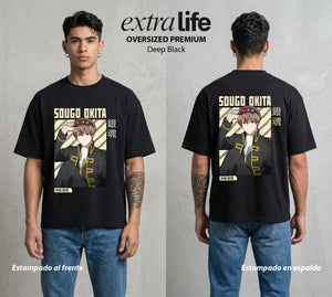 El Samurai sin Trabajo | La Ira con Sonrisa #04081 - Playera Oversized Premium | Deep Black - Foto en modelo