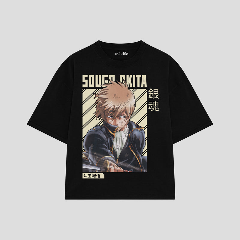 Playera streetwear premium de anime y gaming ExtraLife MX, corte boxy oversized drop shoulder heavyweight en color Deep Black y Off-White, moda urbana mexicana de culto.