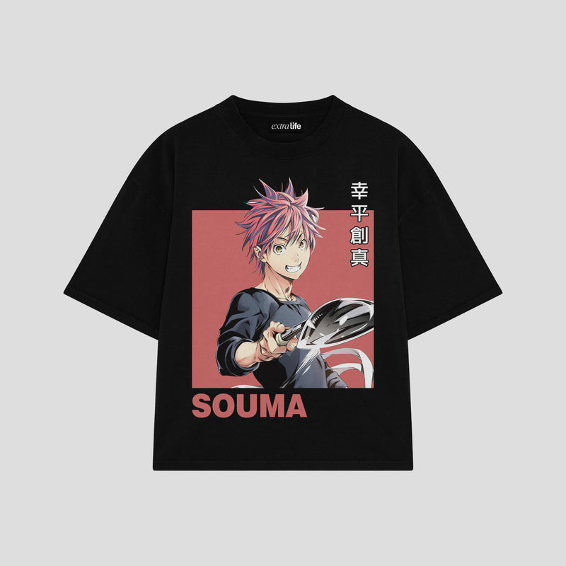 Playera streetwear premium de anime y gaming ExtraLife MX, corte boxy oversized drop shoulder heavyweight en color Deep Black y Off-White, moda urbana mexicana de culto.