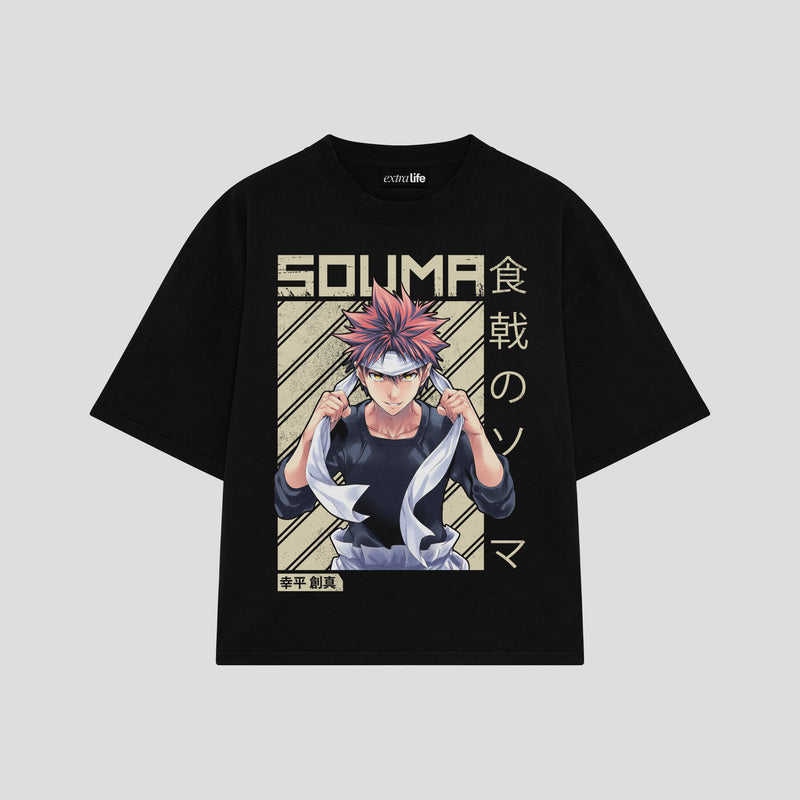 Playera streetwear premium de anime y gaming ExtraLife MX, corte boxy oversized drop shoulder heavyweight en color Deep Black y Off-White, moda urbana mexicana de culto.