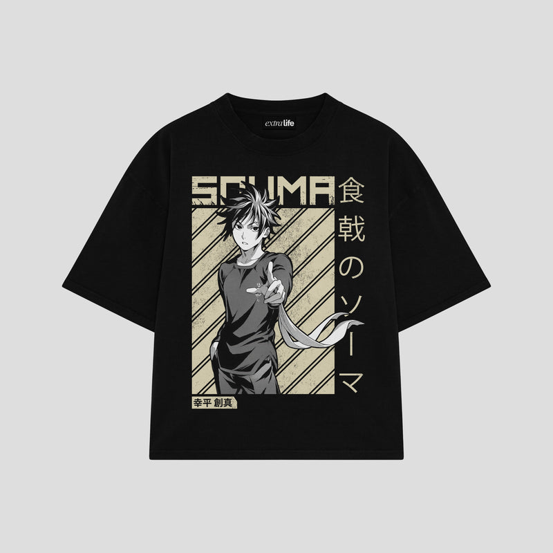 Playera streetwear premium de anime y gaming ExtraLife MX, corte boxy oversized drop shoulder heavyweight en color Deep Black y Off-White, moda urbana mexicana de culto.