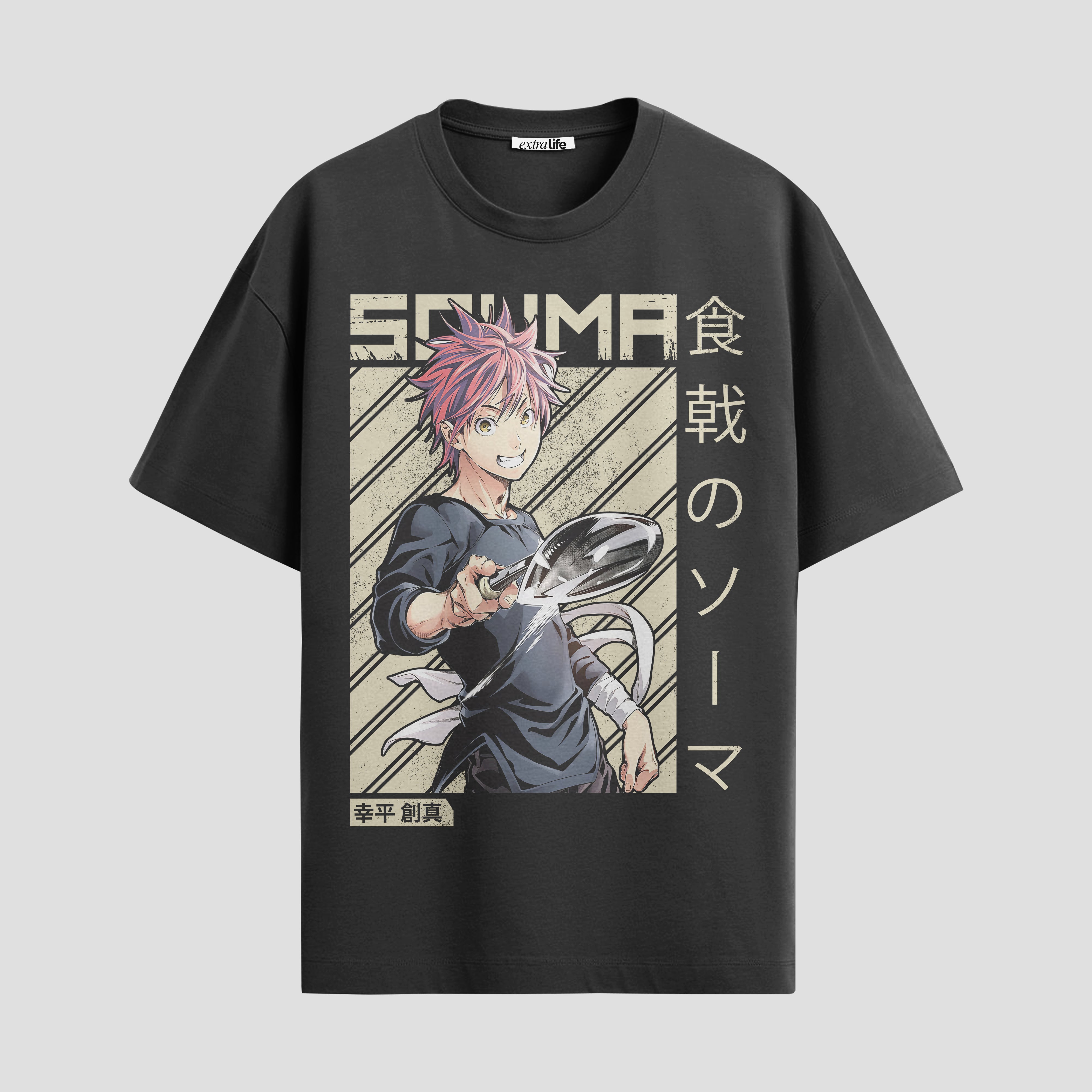 Playera urbana de anime y gaming ExtraLife MX, corte Standard Fit unisex ligero y transpirable en color Deep Black y Pure White, ropa de uso diario para gym y casual.