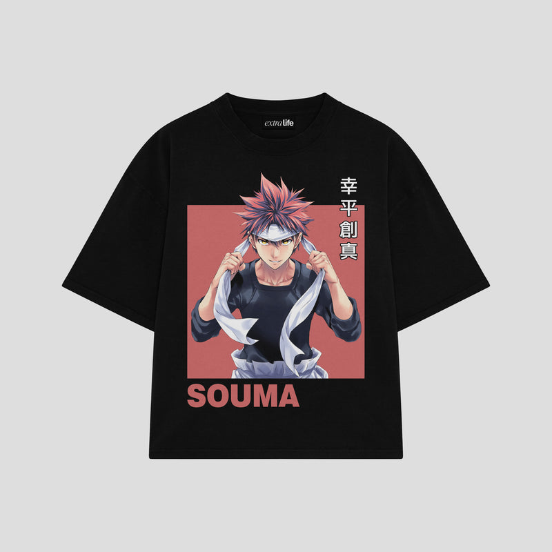 Playera streetwear premium de anime y gaming ExtraLife MX, corte boxy oversized drop shoulder heavyweight en color Deep Black y Off-White, moda urbana mexicana de culto.