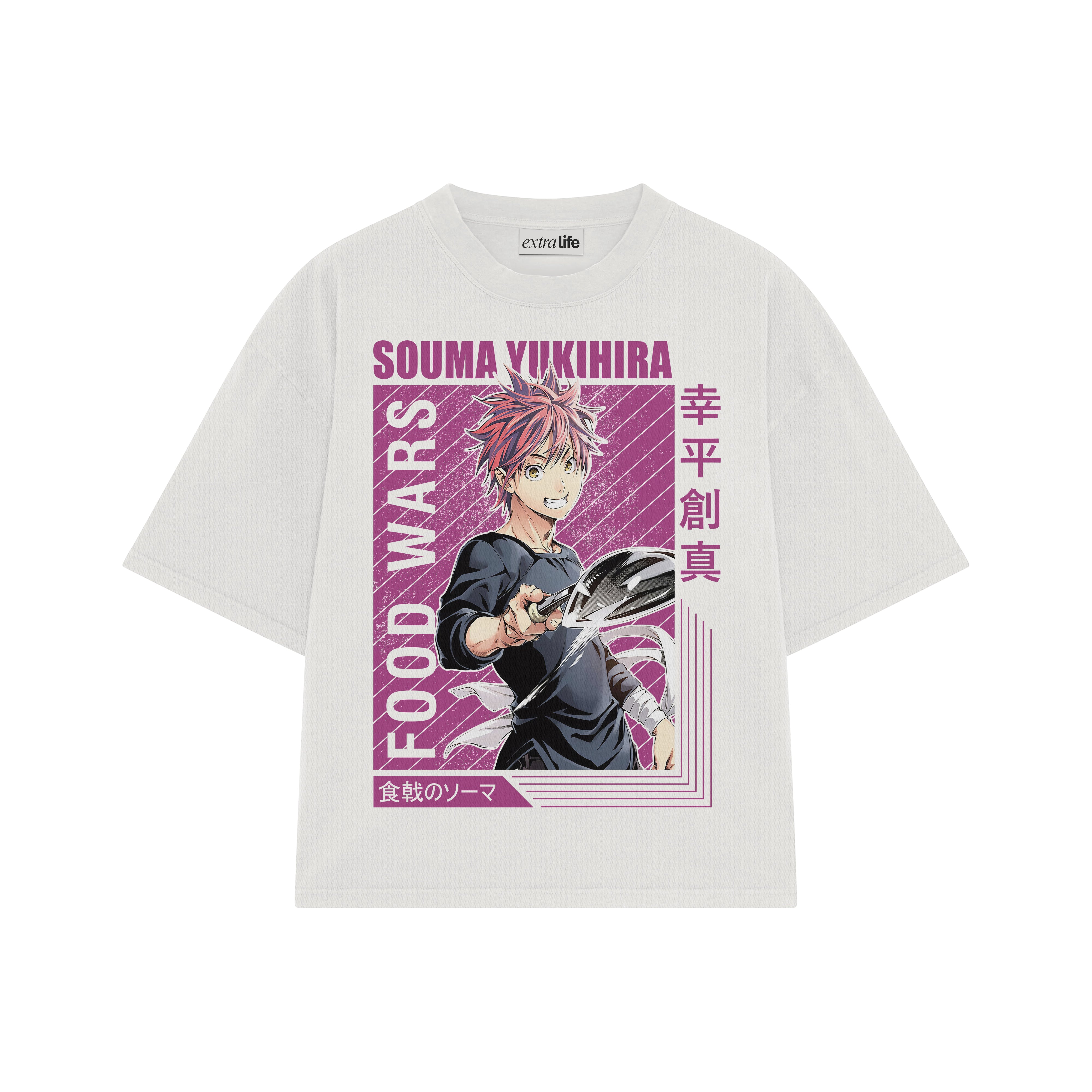 Playera streetwear premium de anime y gaming ExtraLife MX, corte boxy oversized drop shoulder heavyweight en color Deep Black y Off-White, moda urbana mexicana de culto.