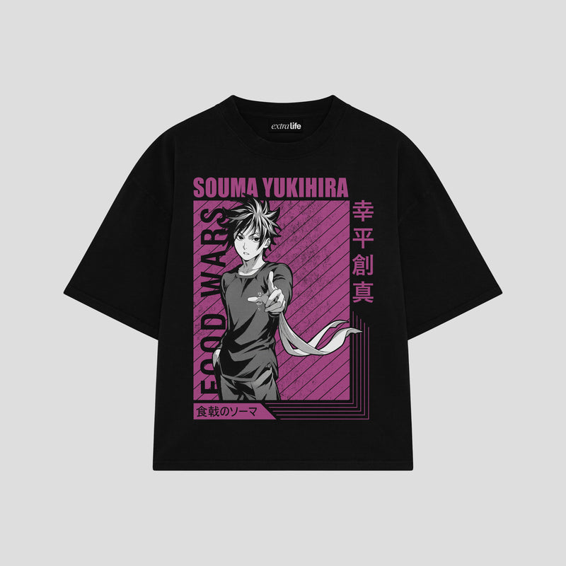 Playera streetwear premium de anime y gaming ExtraLife MX, corte boxy oversized drop shoulder heavyweight en color Deep Black y Off-White, moda urbana mexicana de culto.