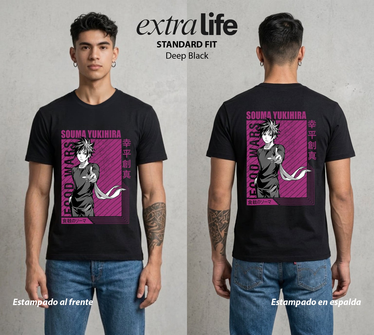 La Batalla de los Sabores | El Sabor del Duelo #04090 - Playera Standard Fit | Deep Black - Foto en modelo
