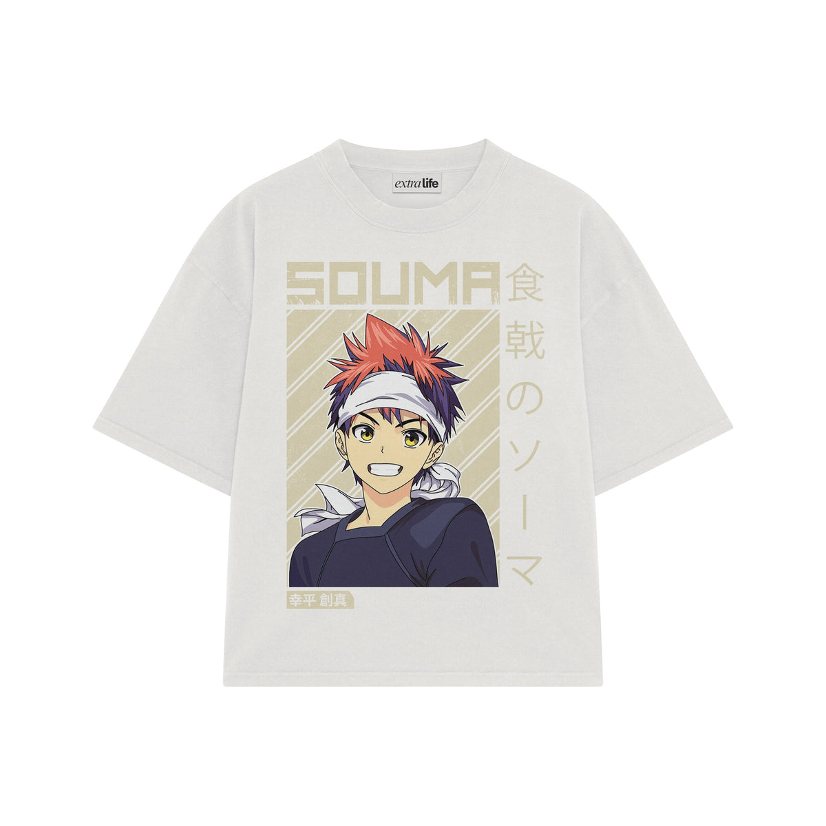 Playera streetwear premium de anime y gaming ExtraLife MX, corte oversized drop shoulder ligero y fresco en color Deep Black y Off-White, moda urbana mexicana de culto.