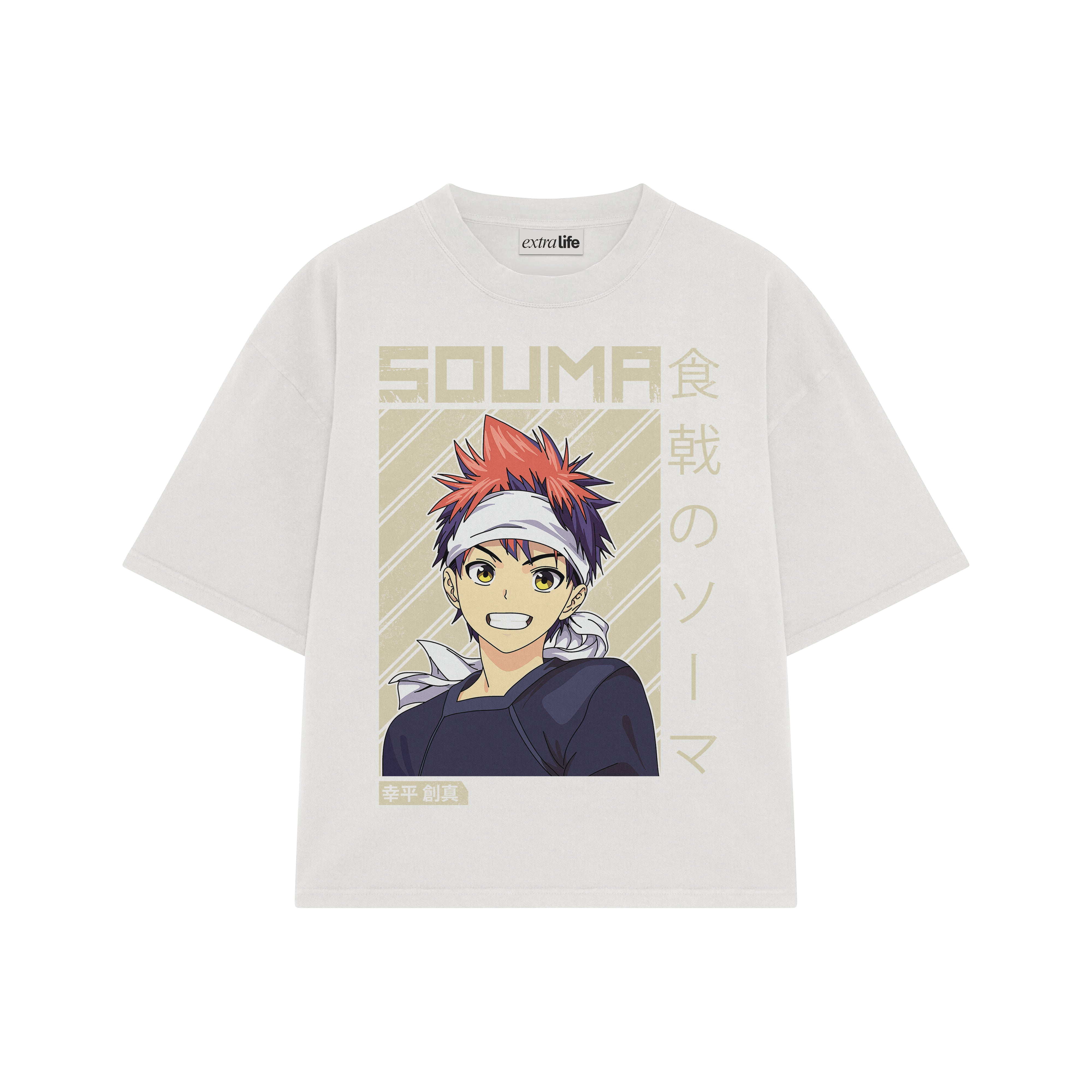 Playera streetwear premium de anime y gaming ExtraLife MX, corte boxy oversized drop shoulder heavyweight en color Deep Black y Off-White, moda urbana mexicana de culto.