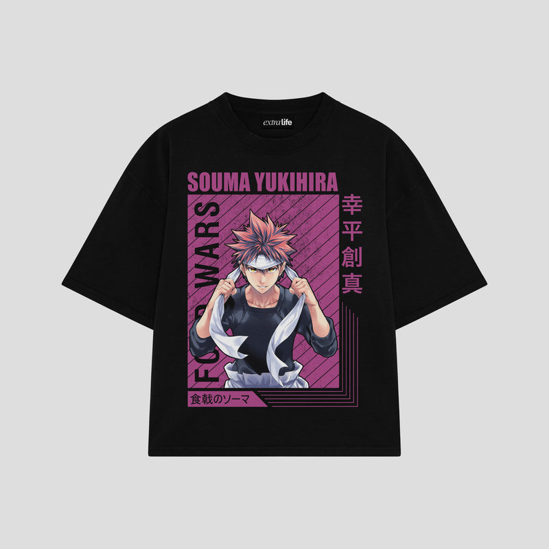 Playera streetwear premium de anime y gaming ExtraLife MX, corte boxy oversized drop shoulder heavyweight en color Deep Black y Off-White, moda urbana mexicana de culto.