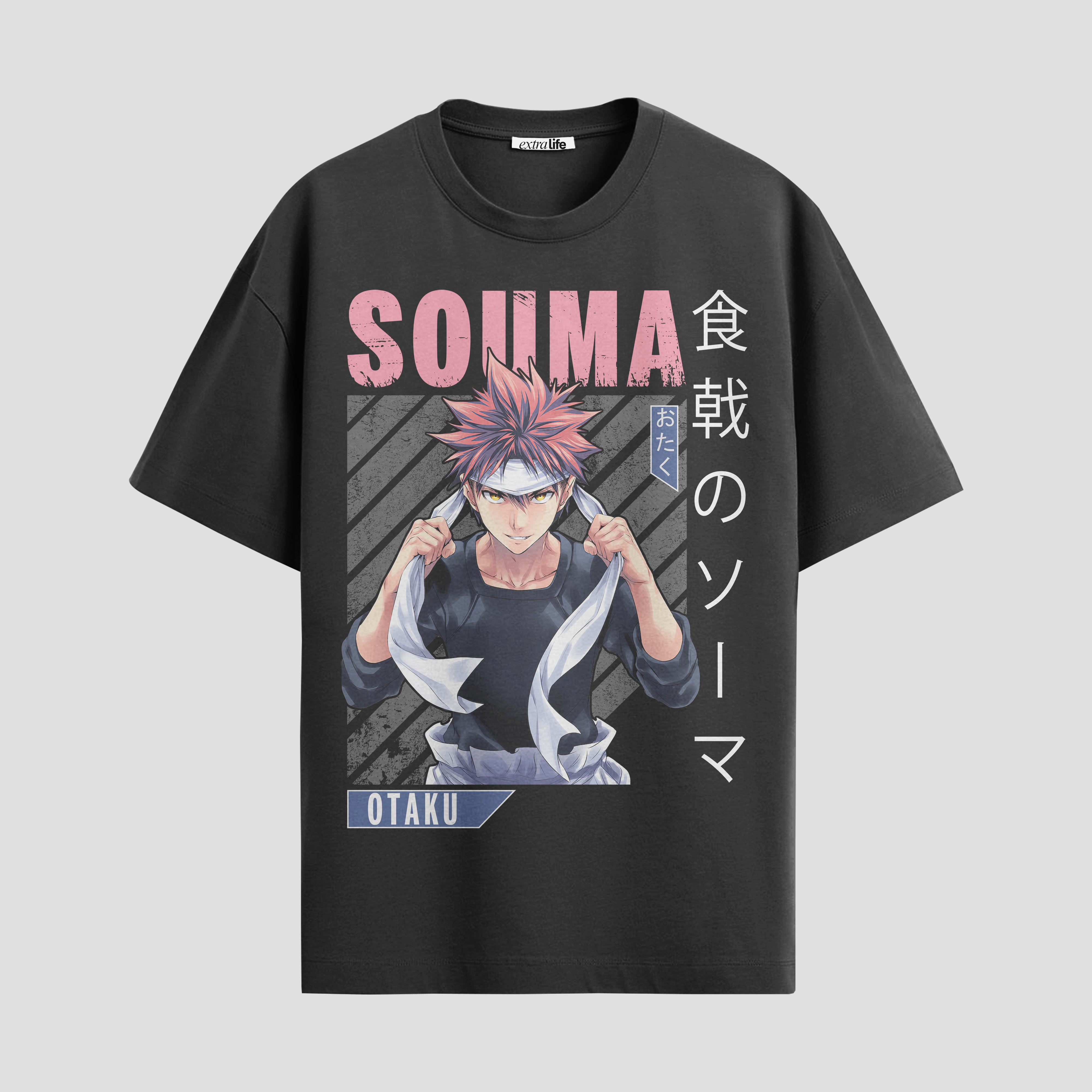 Playera urbana de anime y gaming ExtraLife MX, corte Standard Fit unisex ligero y transpirable en color Deep Black y Pure White, ropa de uso diario para gym y casual.