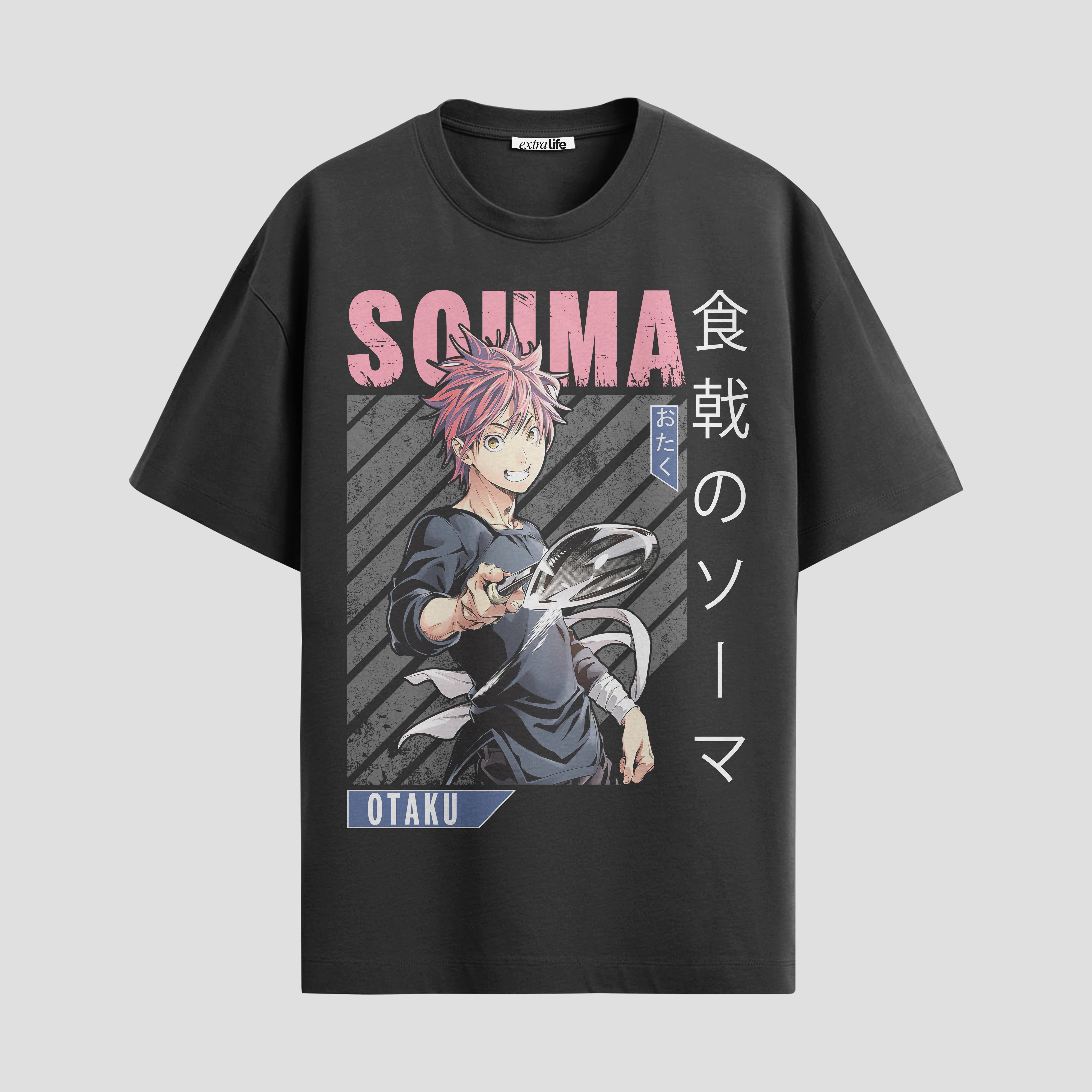 Playera urbana de anime y gaming ExtraLife MX, corte Standard Fit unisex ligero y transpirable en color Deep Black y Pure White, ropa de uso diario para gym y casual.