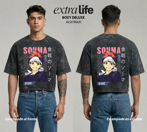 Playera streetwear premium de anime y gaming ExtraLife MX, corte boxy deluxe mineral wash heavyweight en color Acid Wash, moda urbana mexicana de culto.