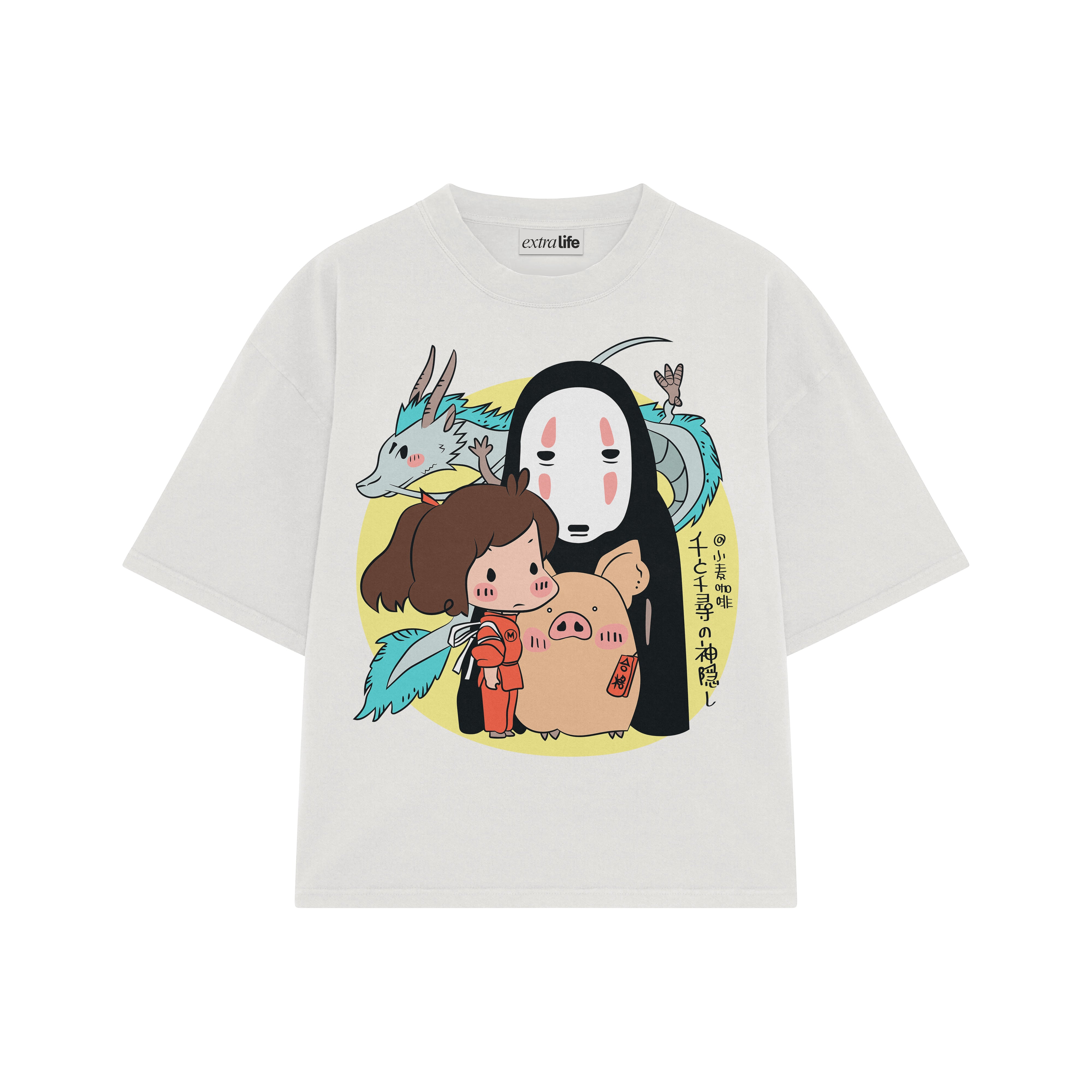 Playera streetwear premium de anime y gaming ExtraLife MX, corte boxy oversized drop shoulder heavyweight en color Deep Black y Off-White, moda urbana mexicana de culto.