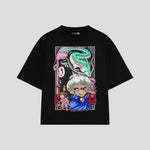 Playera streetwear premium de anime y gaming ExtraLife MX, corte boxy oversized drop shoulder heavyweight en color Deep Black y Off-White, moda urbana mexicana de culto.