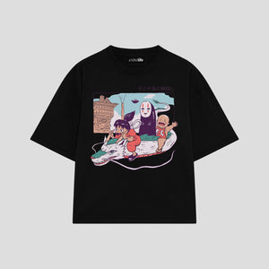 Playera streetwear premium de anime y gaming ExtraLife MX, corte boxy oversized drop shoulder heavyweight en color Deep Black y Off-White, moda urbana mexicana de culto.
