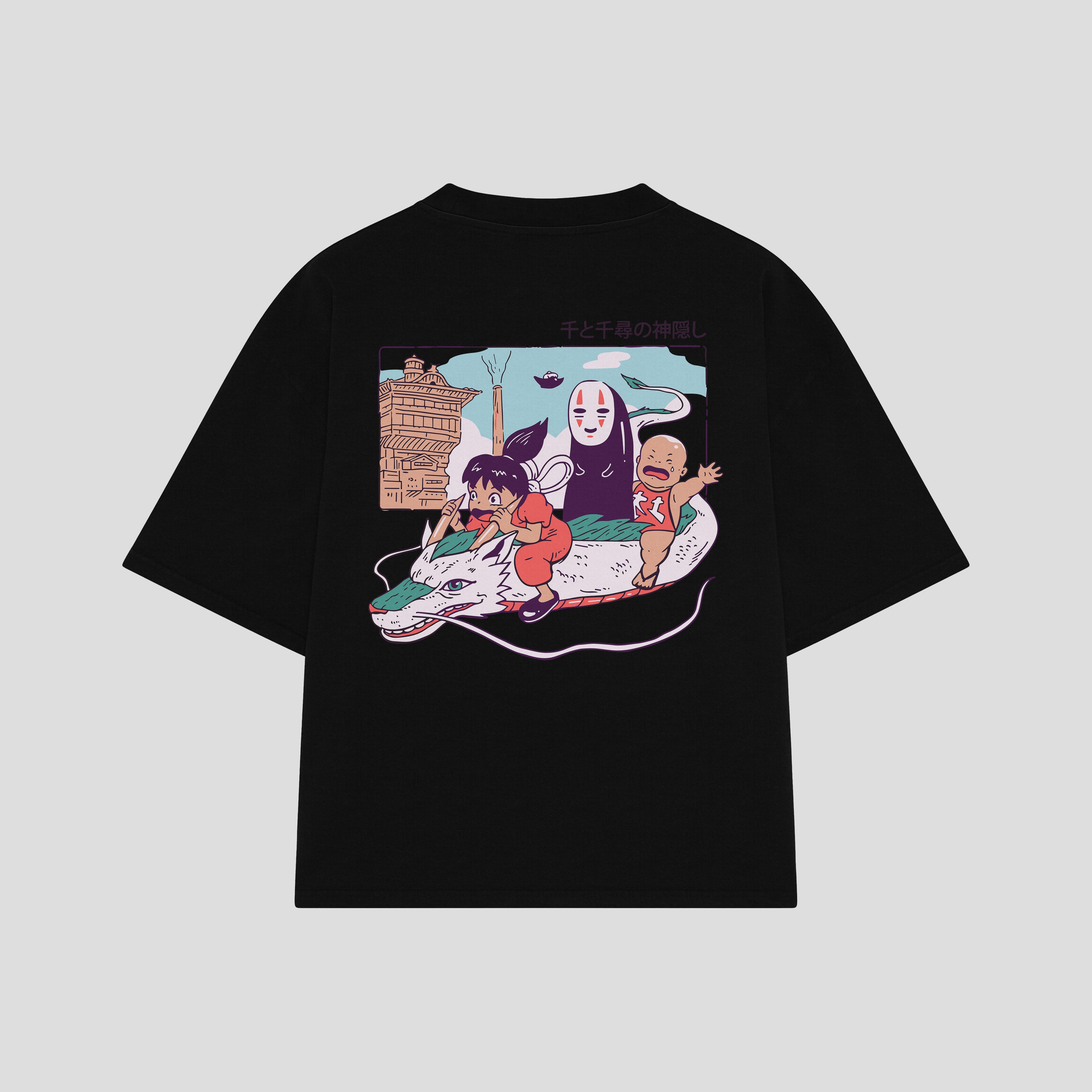 Playera streetwear premium de anime y gaming ExtraLife MX, corte boxy oversized drop shoulder heavyweight en color Deep Black y Off-White, moda urbana mexicana de culto.