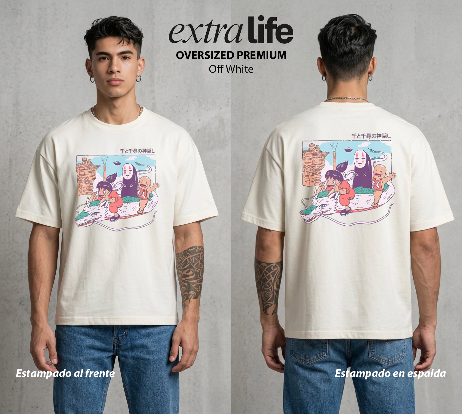 El Estudio del Viento | El Equipo del Bien #04105 - Playera Oversized Premium | Off White - Foto en modelo