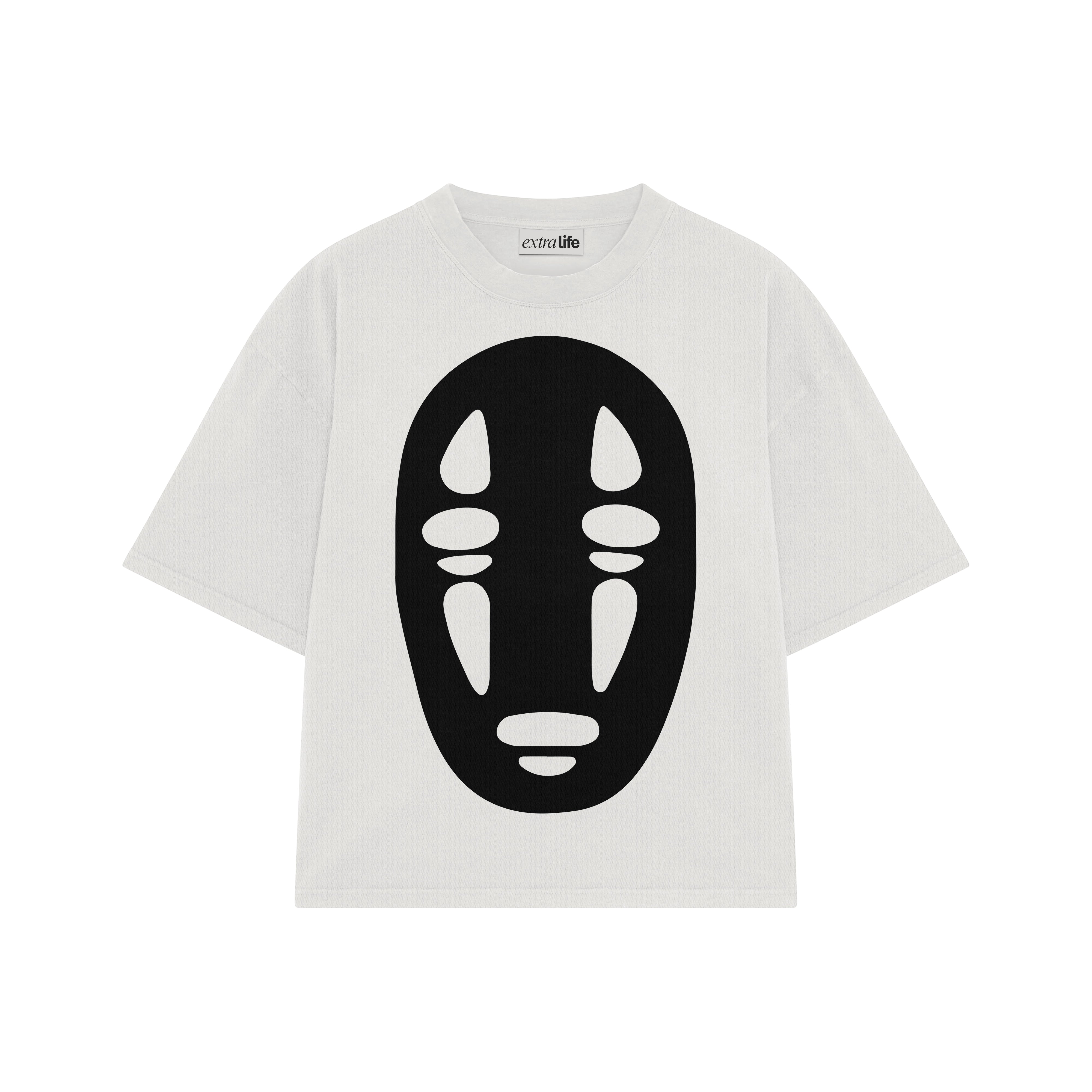 Playera streetwear premium de anime y gaming ExtraLife MX, corte boxy oversized drop shoulder heavyweight en color Deep Black y Off-White, moda urbana mexicana de culto.