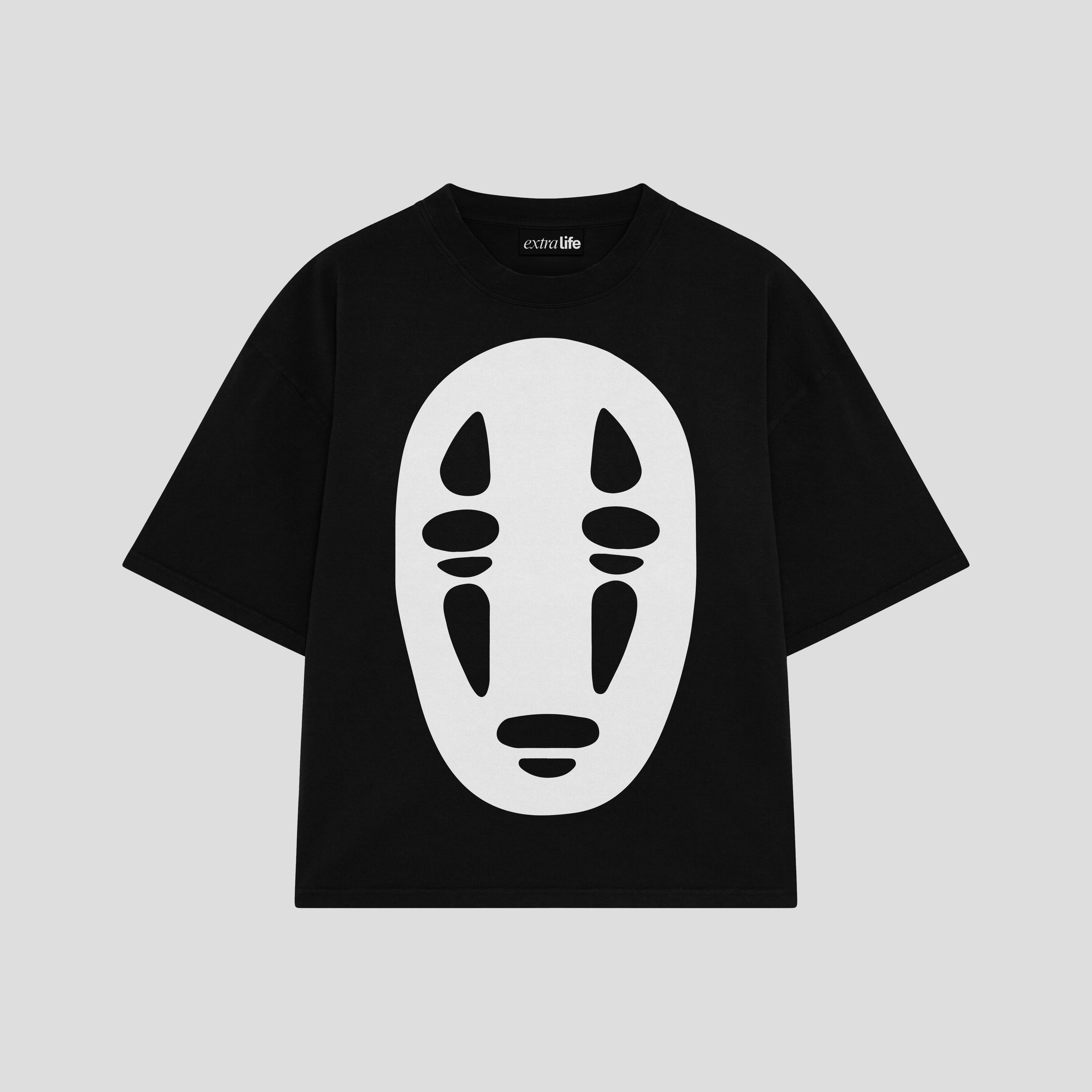 Playera streetwear premium de anime y gaming ExtraLife MX, corte boxy oversized drop shoulder heavyweight en color Deep Black y Off-White, moda urbana mexicana de culto.