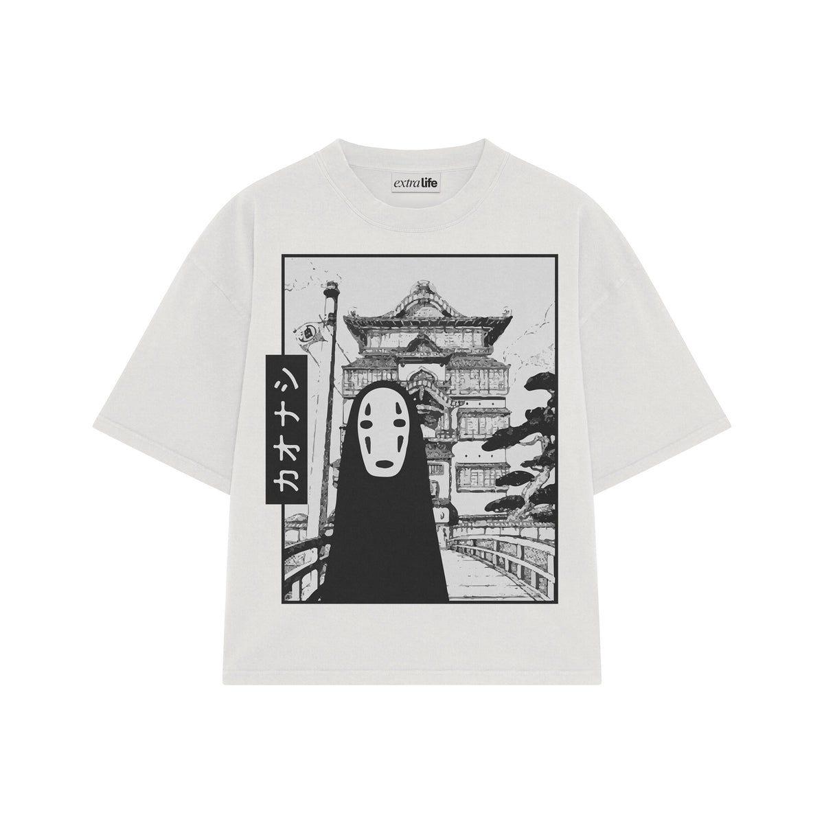 Playera streetwear premium de anime y gaming ExtraLife MX, corte oversized drop shoulder ligero y fresco en color Deep Black y Off-White, moda urbana mexicana de culto.
