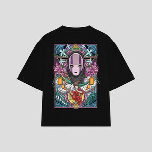 Playera streetwear premium de anime y gaming ExtraLife MX, corte boxy oversized drop shoulder heavyweight en color Deep Black y Off-White, moda urbana mexicana de culto.