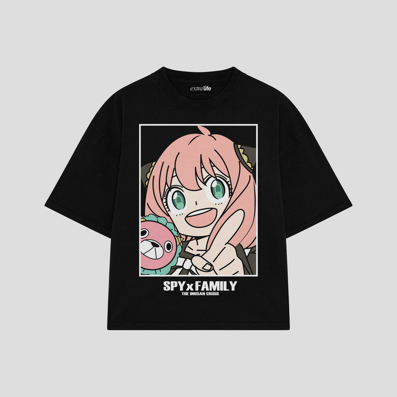 Playera streetwear premium de anime y gaming ExtraLife MX, corte boxy oversized drop shoulder heavyweight en color Deep Black y Off-White, moda urbana mexicana de culto.