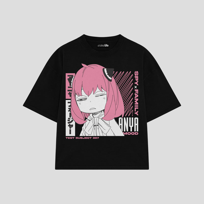 Playera streetwear premium de anime y gaming ExtraLife MX, corte boxy oversized drop shoulder heavyweight en color Deep Black y Off-White, moda urbana mexicana de culto.