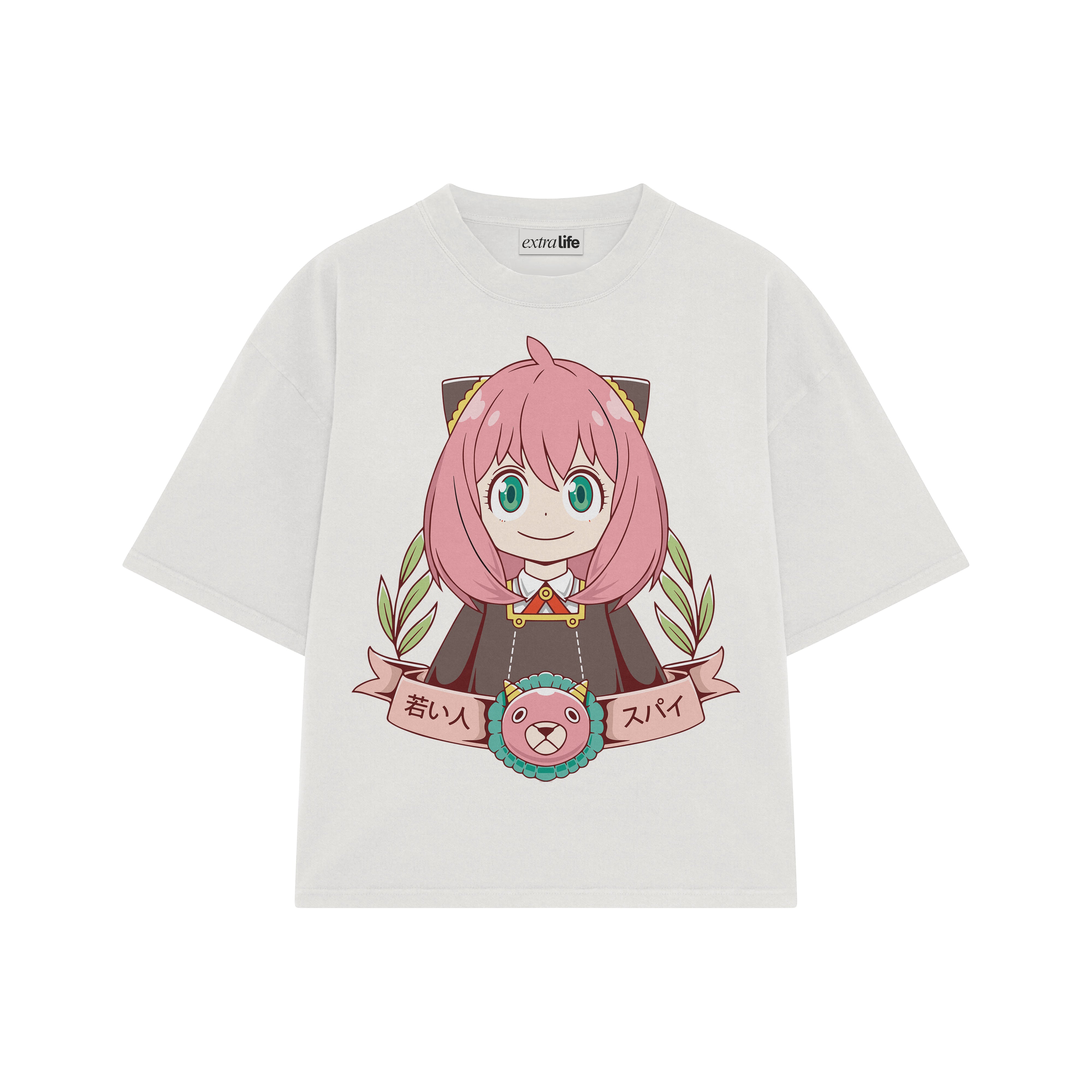 Playera streetwear premium de anime y gaming ExtraLife MX, corte boxy oversized drop shoulder heavyweight en color Deep Black y Off-White, moda urbana mexicana de culto.