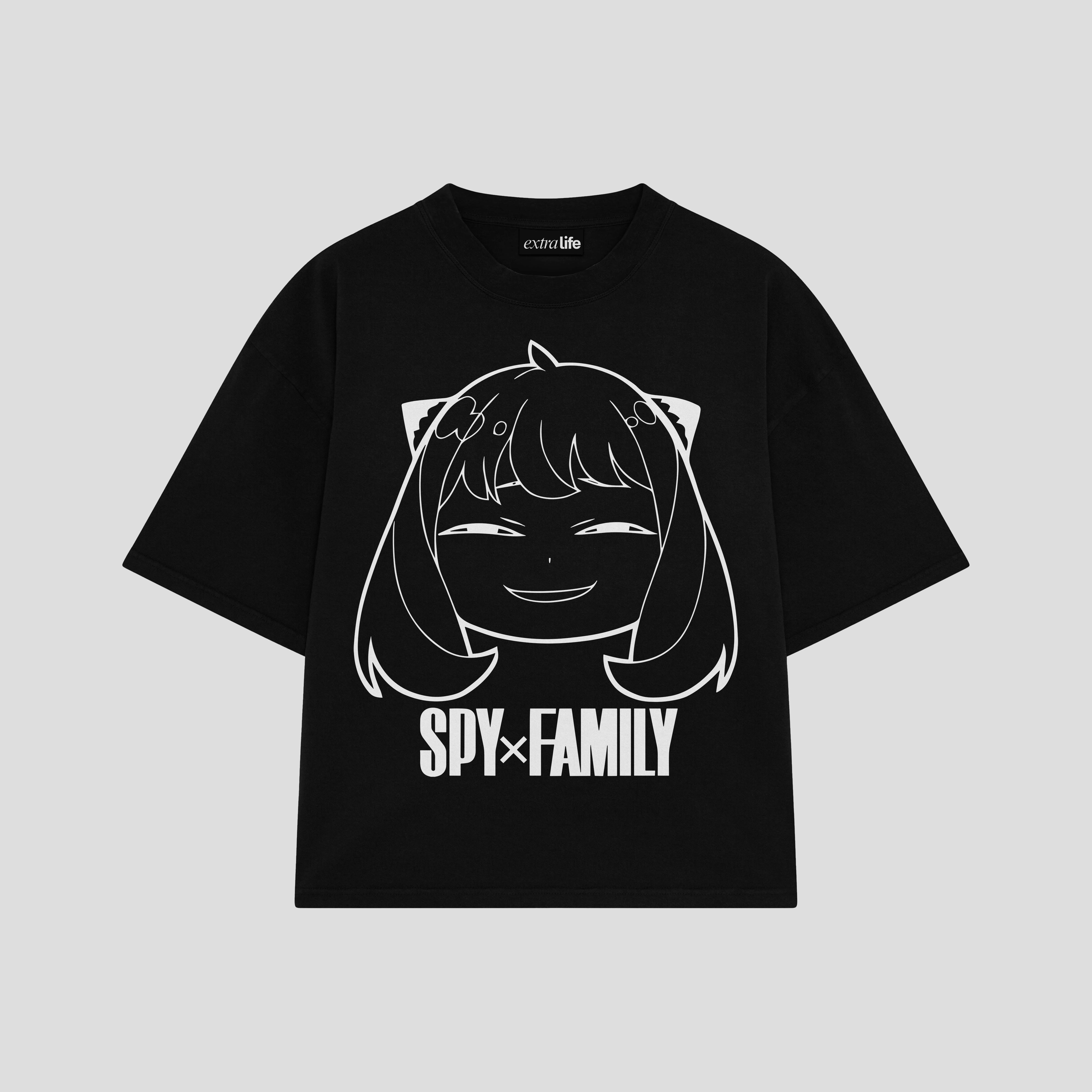 Playera streetwear premium de anime y gaming ExtraLife MX, corte boxy oversized drop shoulder heavyweight en color Deep Black y Off-White, moda urbana mexicana de culto.