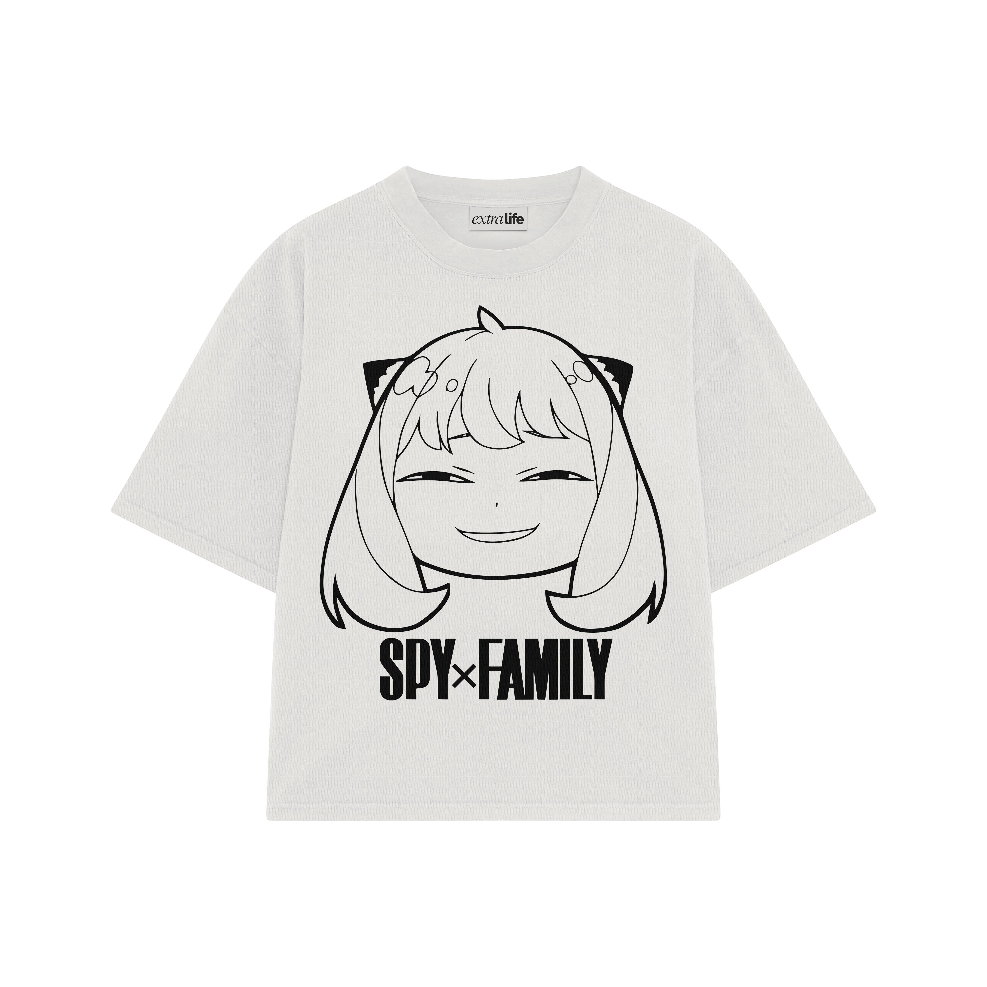 Playera streetwear premium de anime y gaming ExtraLife MX, corte boxy oversized drop shoulder heavyweight en color Deep Black y Off-White, moda urbana mexicana de culto.