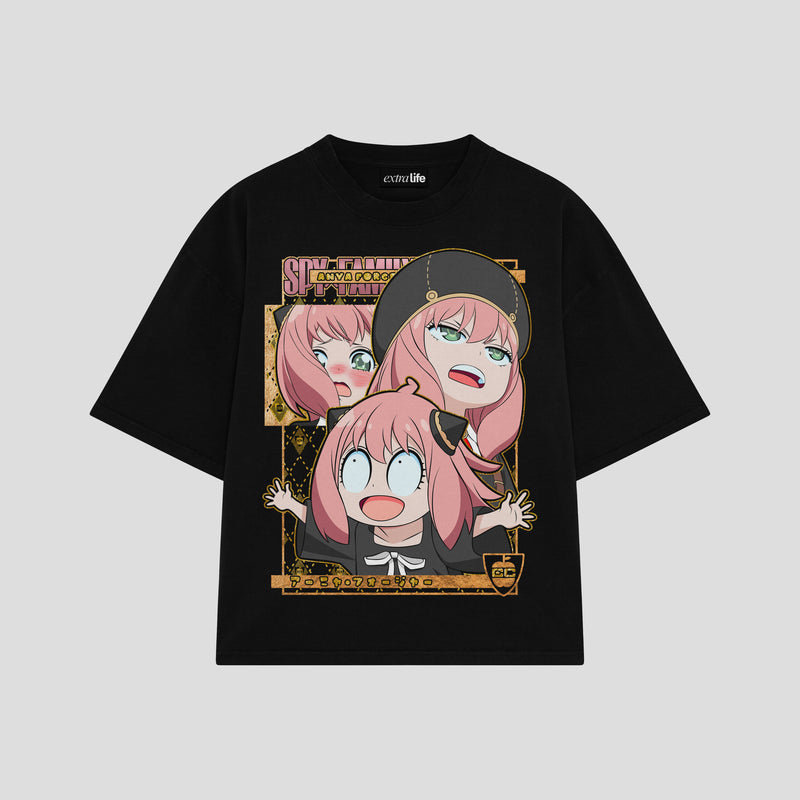Playera streetwear premium de anime y gaming ExtraLife MX, corte boxy oversized drop shoulder heavyweight en color Deep Black y Off-White, moda urbana mexicana de culto.