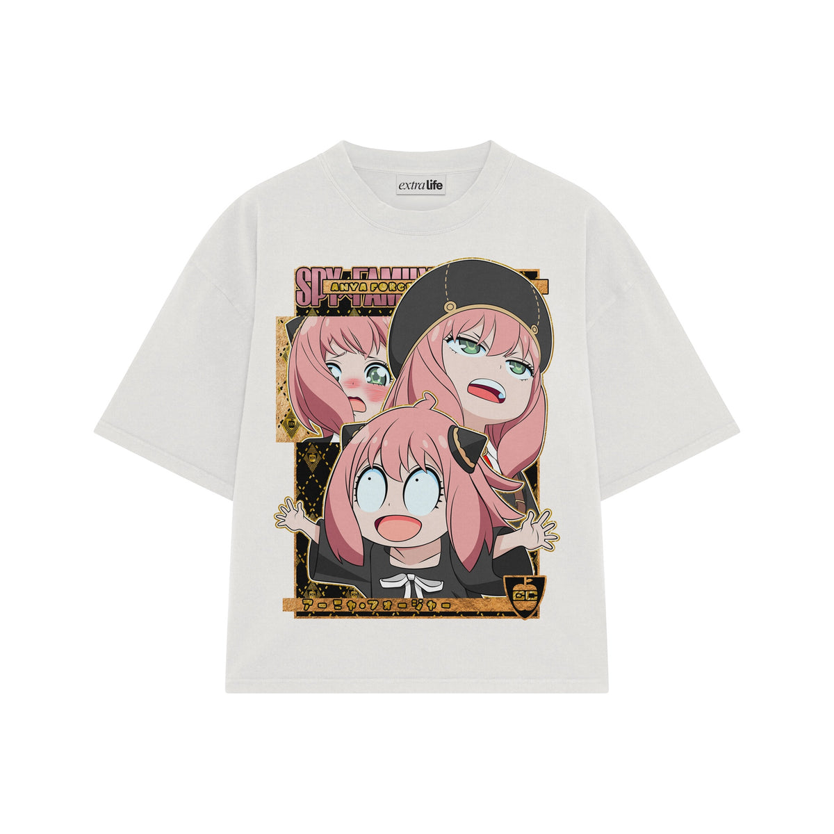 Playera streetwear premium de anime y gaming ExtraLife MX, corte oversized drop shoulder ligero y fresco en color Deep Black y Off-White, moda urbana mexicana de culto.