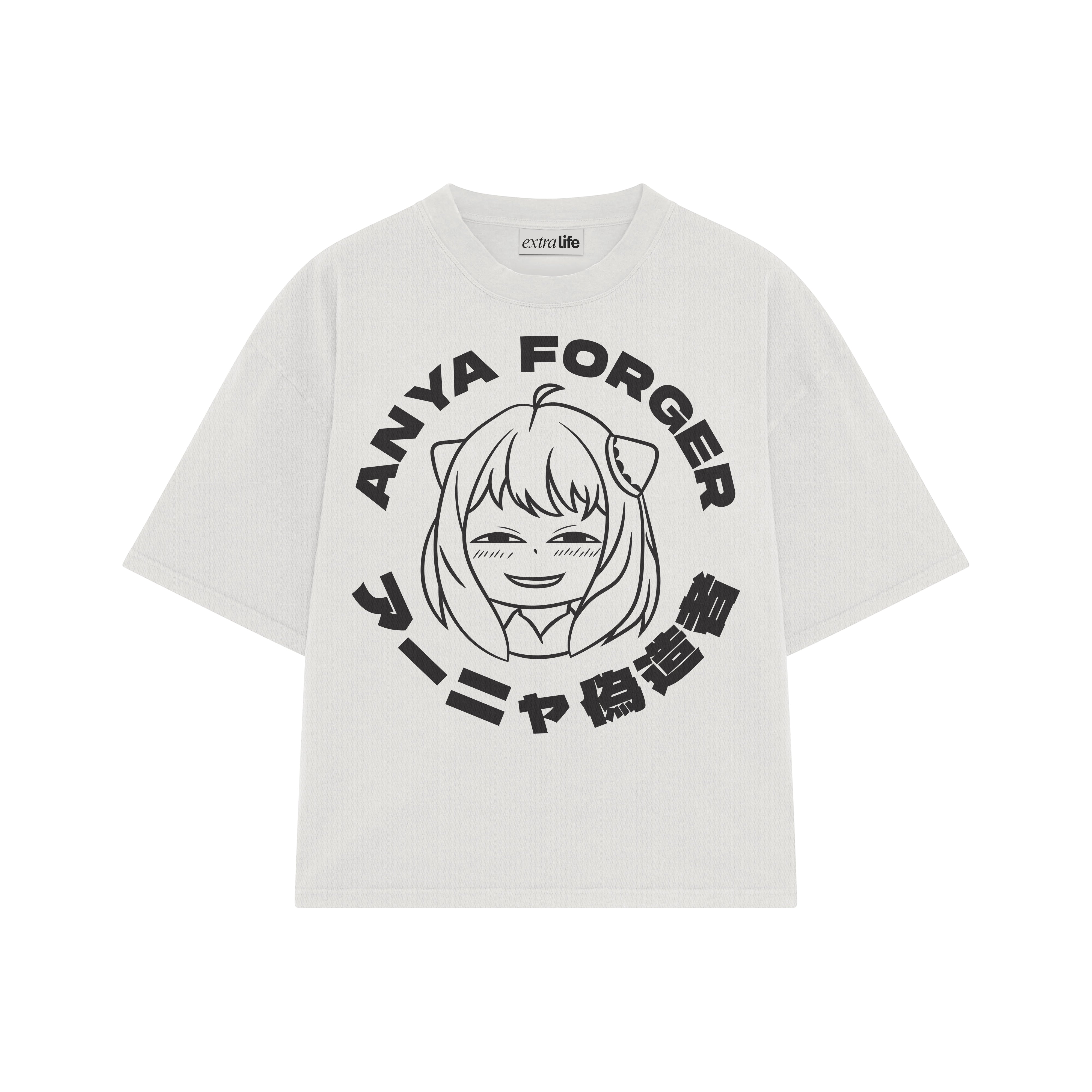 Playera streetwear premium de anime y gaming ExtraLife MX, corte boxy oversized drop shoulder heavyweight en color Deep Black y Off-White, moda urbana mexicana de culto.