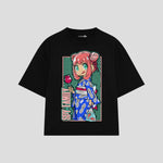 Playera streetwear premium de anime y gaming ExtraLife MX, corte boxy oversized drop shoulder heavyweight en color Deep Black y Off-White, moda urbana mexicana de culto.