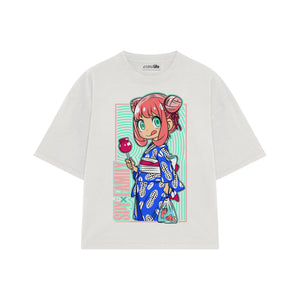 Playera streetwear premium de anime y gaming ExtraLife MX, corte boxy oversized drop shoulder heavyweight en color Deep Black y Off-White, moda urbana mexicana de culto.