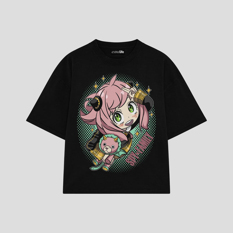 Playera streetwear premium de anime y gaming ExtraLife MX, corte boxy oversized drop shoulder heavyweight en color Deep Black y Off-White, moda urbana mexicana de culto.