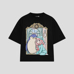 Playera streetwear premium de anime y gaming ExtraLife MX, corte boxy oversized drop shoulder heavyweight en color Deep Black y Off-White, moda urbana mexicana de culto.