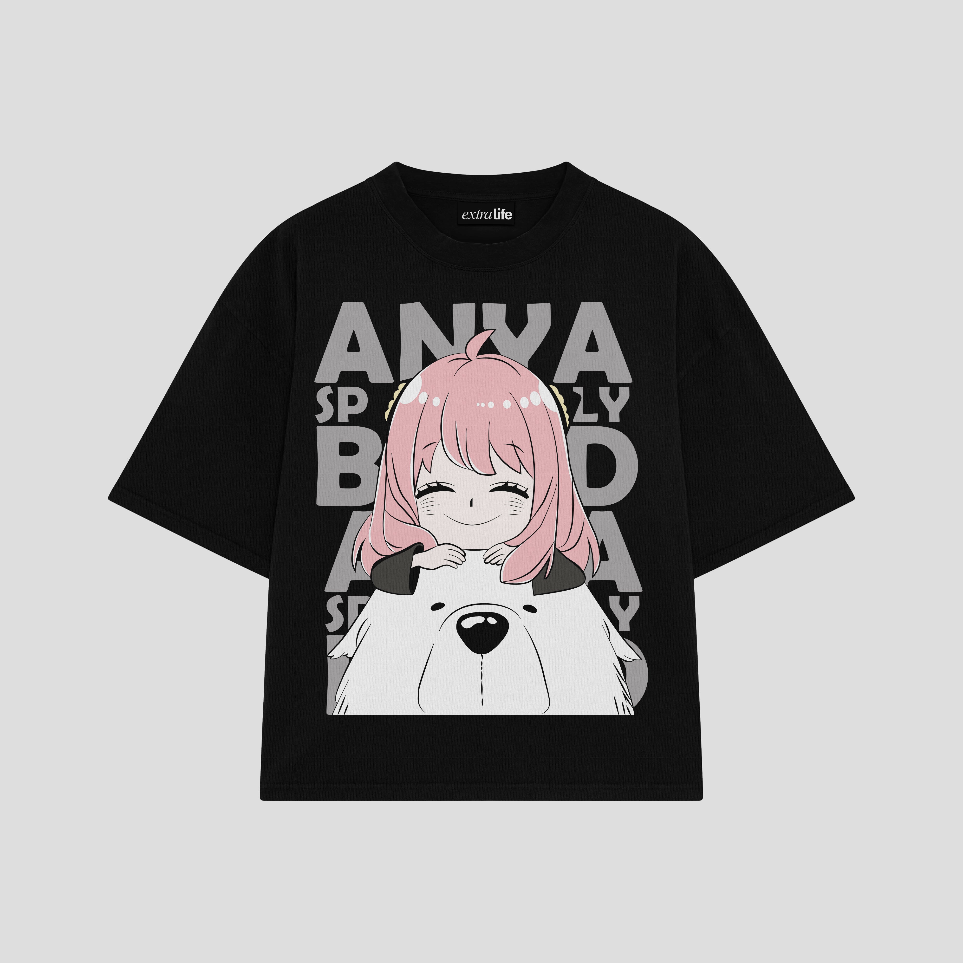 Playera streetwear premium de anime y gaming ExtraLife MX, corte boxy oversized drop shoulder heavyweight en color Deep Black y Off-White, moda urbana mexicana de culto.
