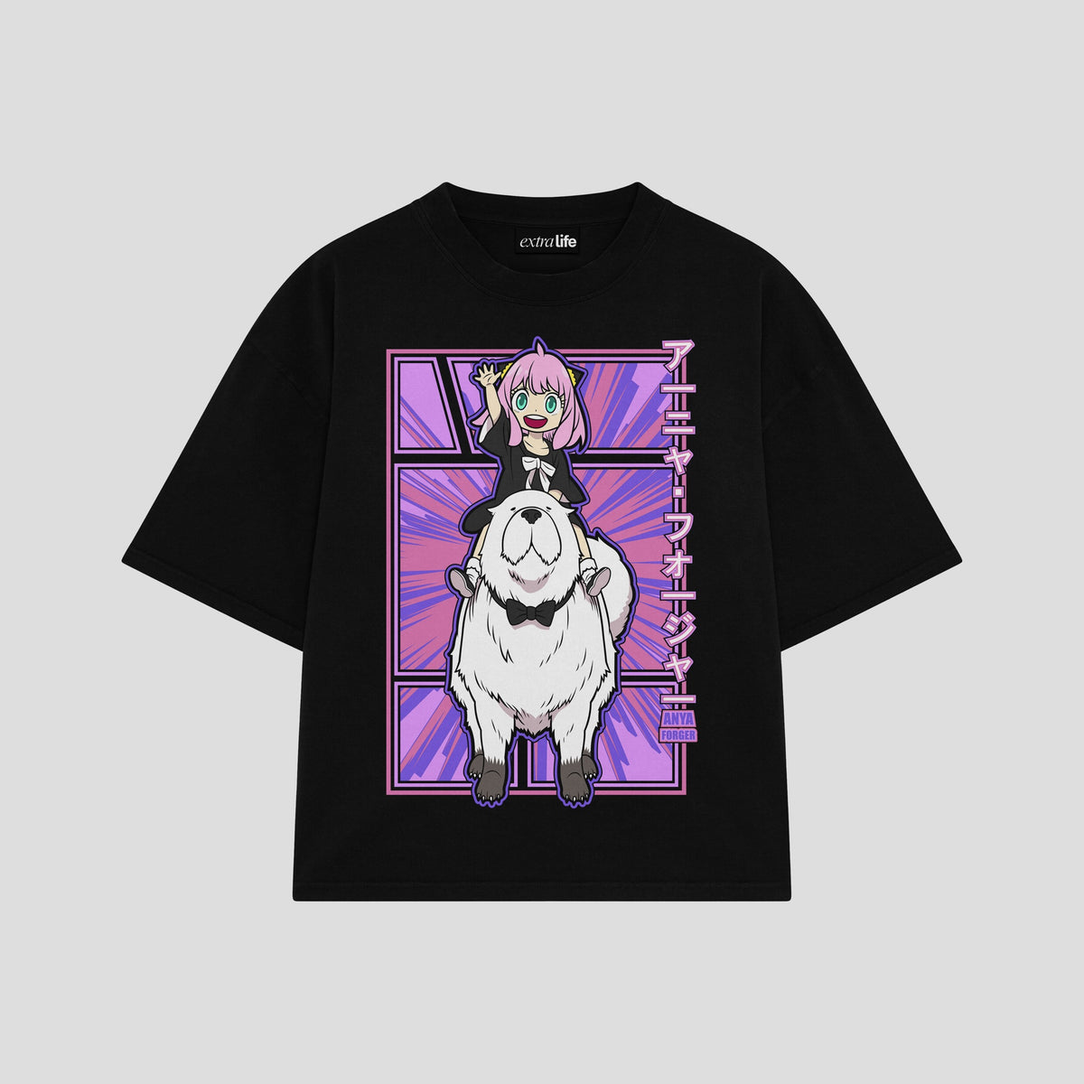 Playera streetwear premium de anime y gaming ExtraLife MX, corte oversized drop shoulder ligero y fresco en color Deep Black y Off-White, moda urbana mexicana de culto.