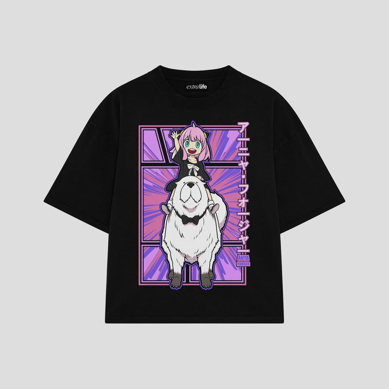 Playera streetwear premium de anime y gaming ExtraLife MX, corte boxy oversized drop shoulder heavyweight en color Deep Black y Off-White, moda urbana mexicana de culto.