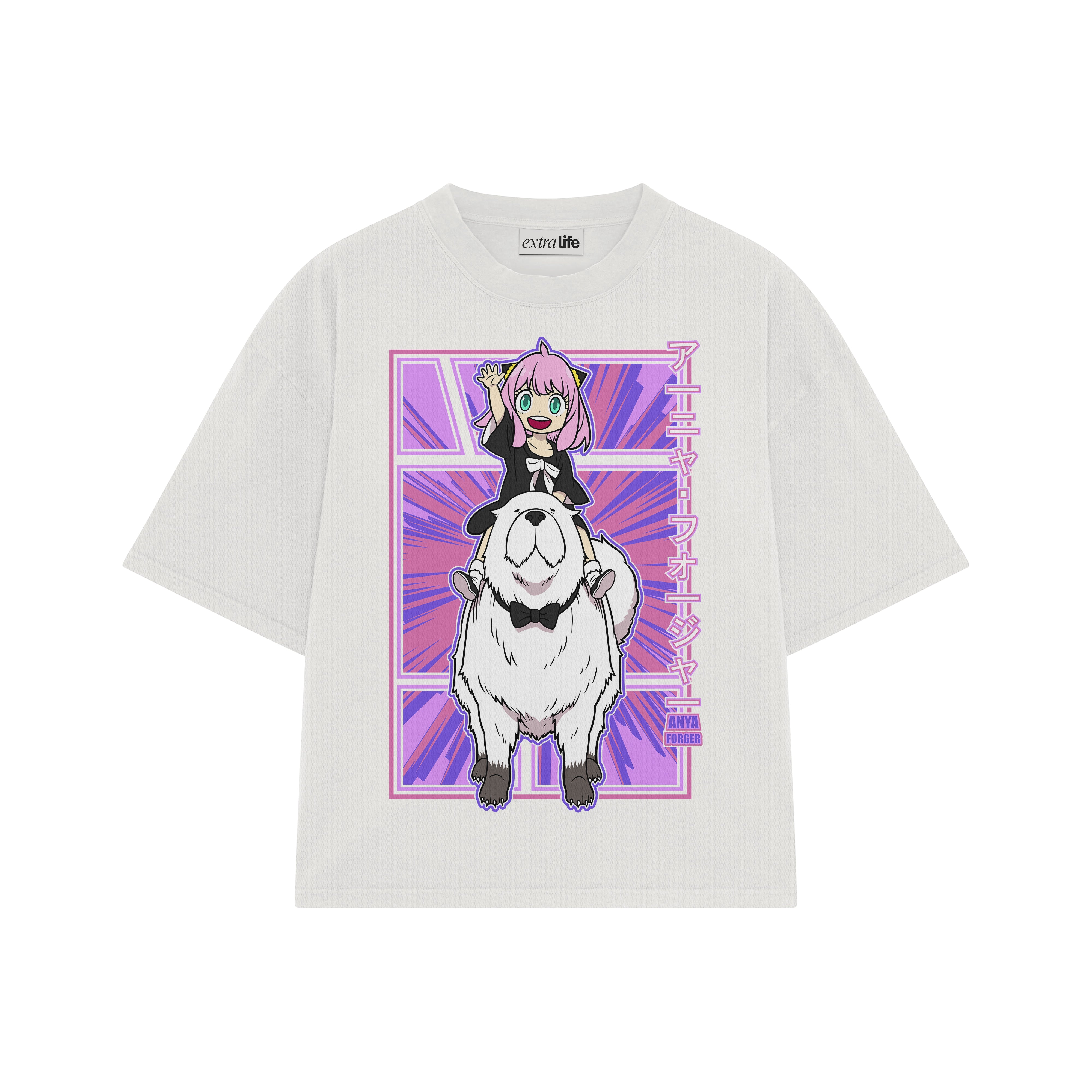 Playera streetwear premium de anime y gaming ExtraLife MX, corte boxy oversized drop shoulder heavyweight en color Deep Black y Off-White, moda urbana mexicana de culto.