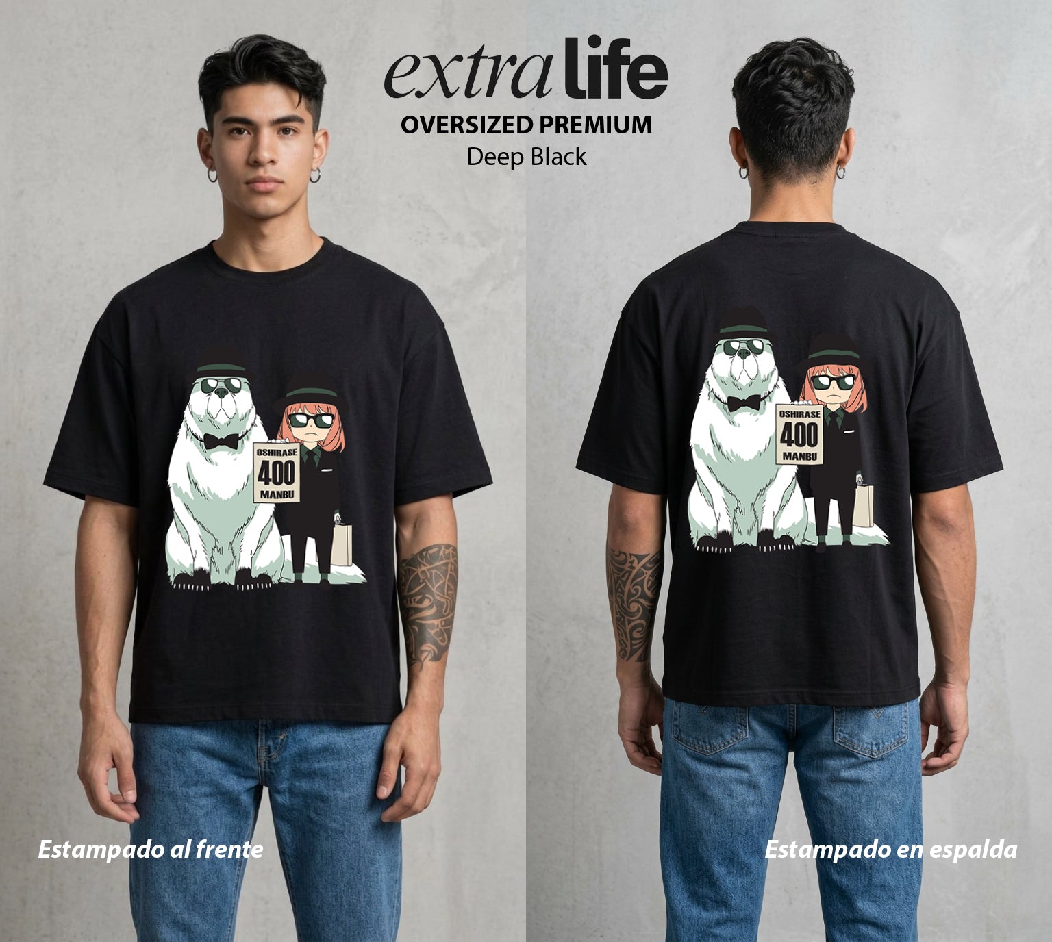 Familia de Operativos | La Hija Secreta #04145 - Playera Oversized Premium | Deep Black - Foto en modelo