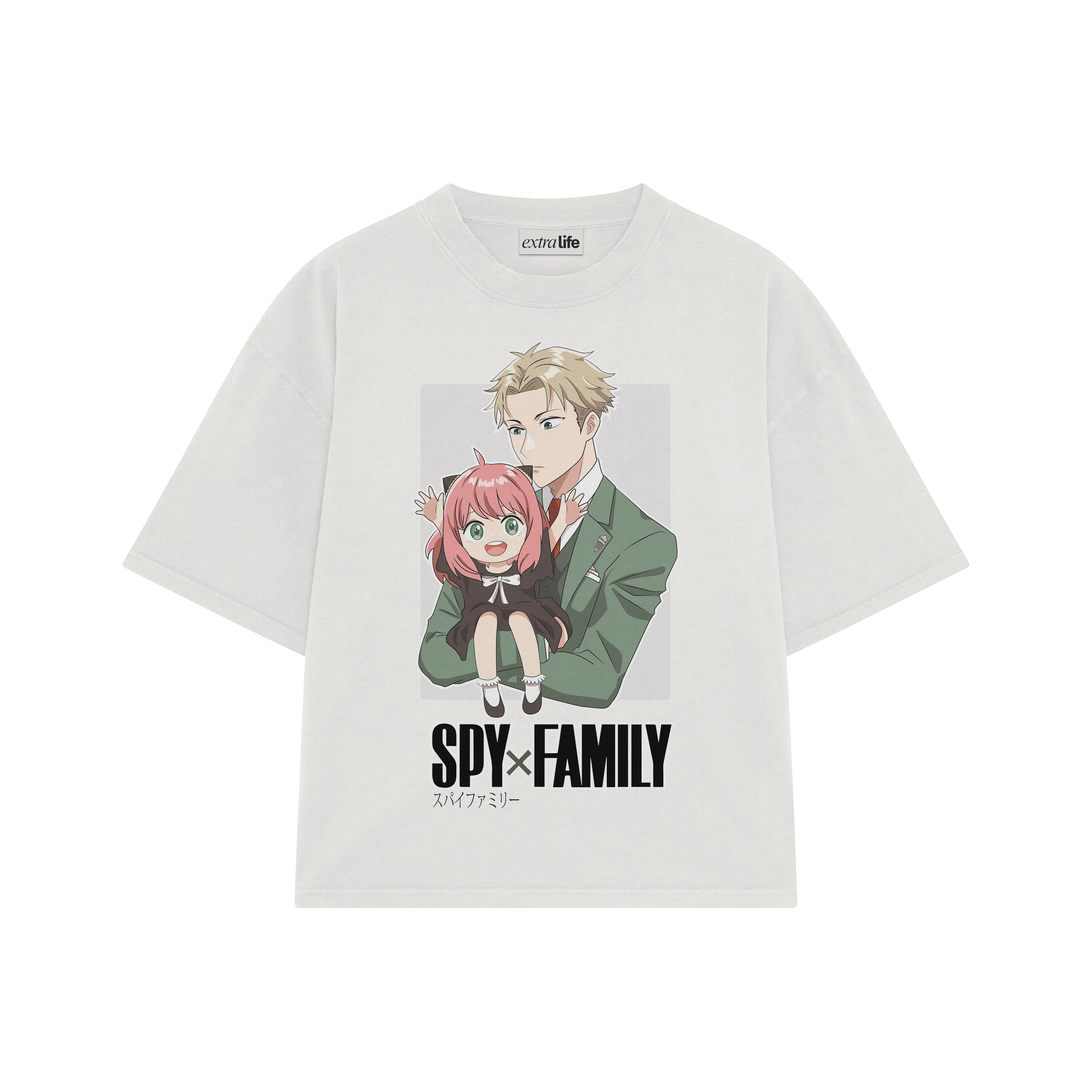 Playera streetwear premium de anime y gaming ExtraLife MX, corte boxy oversized drop shoulder heavyweight en color Deep Black y Off-White, moda urbana mexicana de culto.