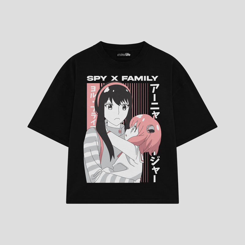 Playera streetwear premium de anime y gaming ExtraLife MX, corte boxy oversized drop shoulder heavyweight en color Deep Black y Off-White, moda urbana mexicana de culto.