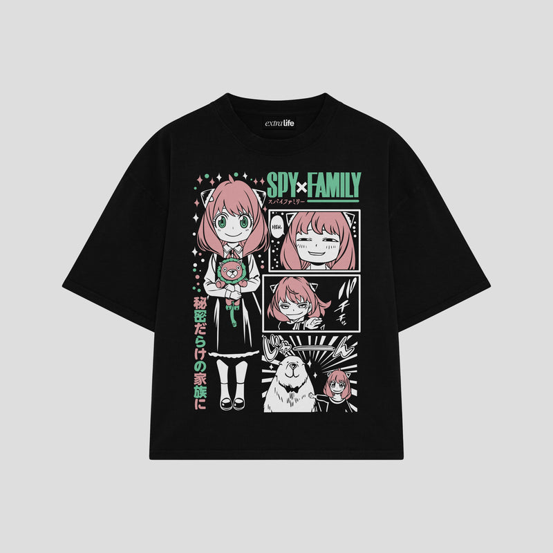 Playera streetwear premium de anime y gaming ExtraLife MX, corte boxy oversized drop shoulder heavyweight en color Deep Black y Off-White, moda urbana mexicana de culto.