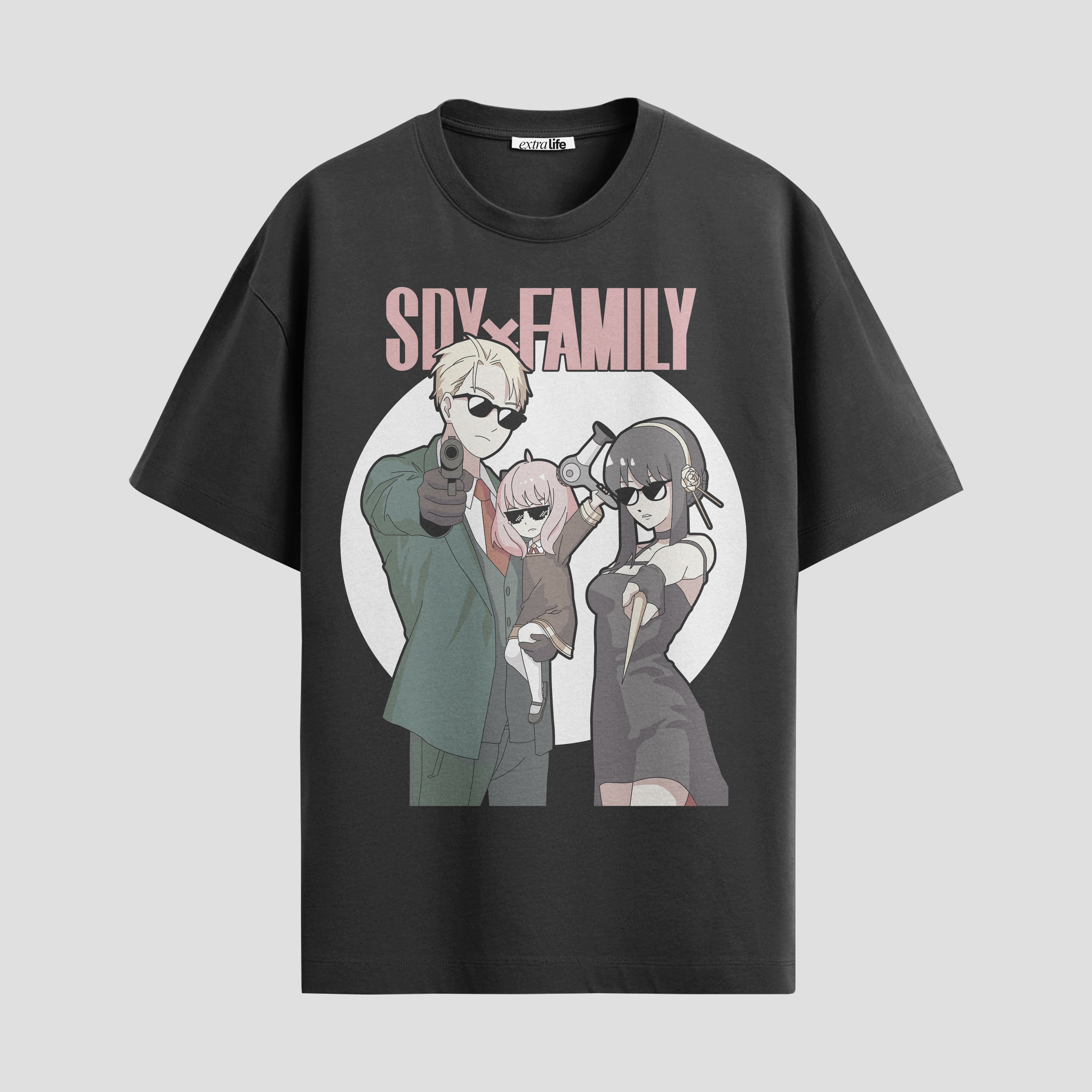 Playera urbana de anime y gaming ExtraLife MX, corte Standard Fit unisex ligero y transpirable en color Deep Black y Pure White, ropa de uso diario para gym y casual.