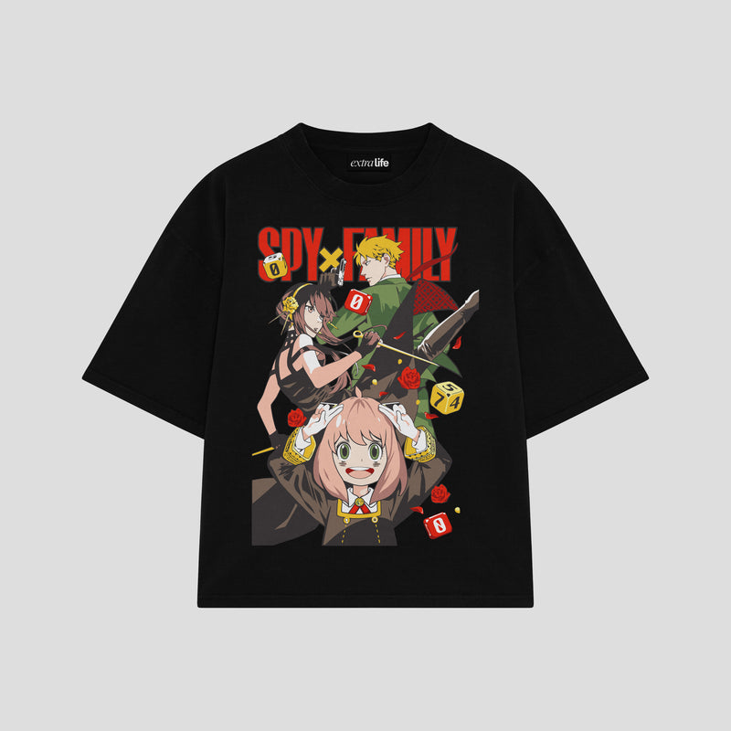 Playera streetwear premium de anime y gaming ExtraLife MX, corte boxy oversized drop shoulder heavyweight en color Deep Black y Off-White, moda urbana mexicana de culto.