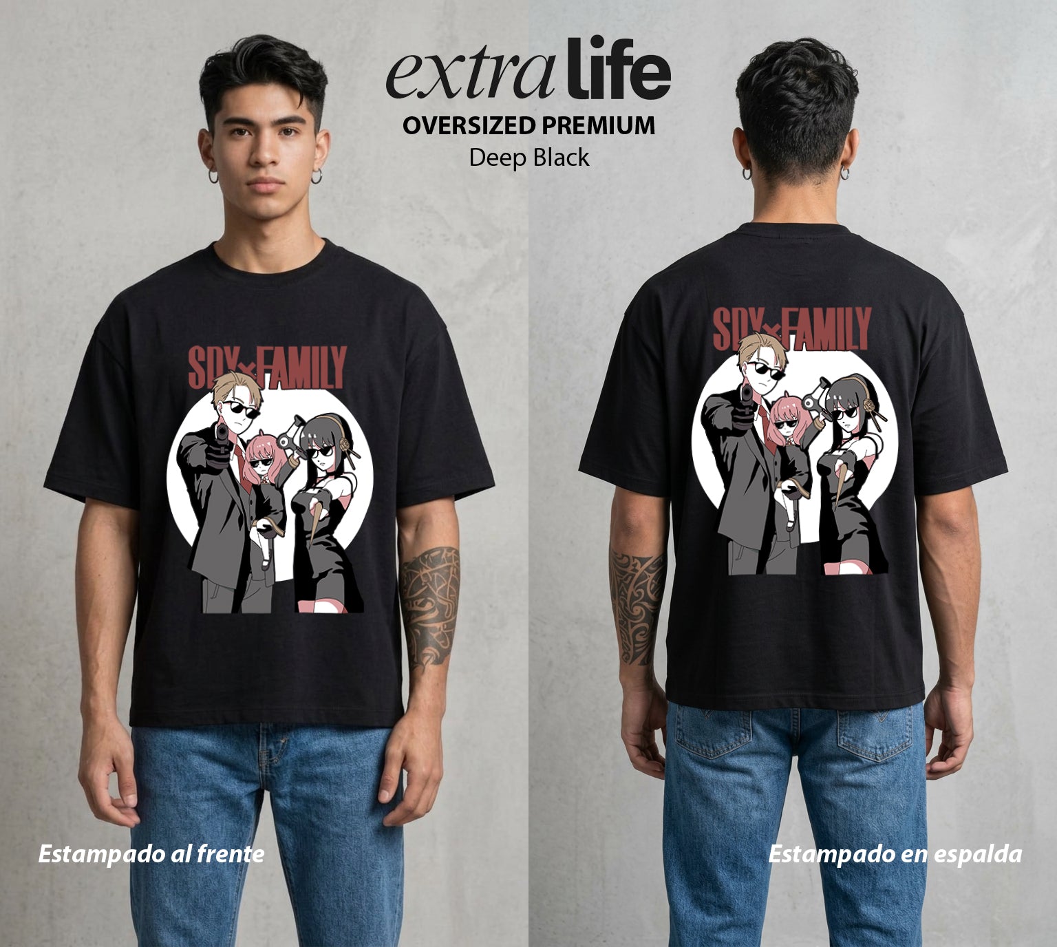 Familia de Operativos | Los del Operativo #04157 - Playera Oversized Premium | Deep Black - Foto en modelo