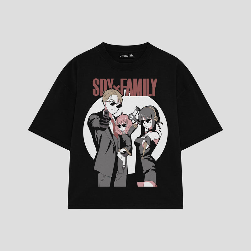Playera streetwear premium de anime y gaming ExtraLife MX, corte boxy oversized drop shoulder heavyweight en color Deep Black y Off-White, moda urbana mexicana de culto.